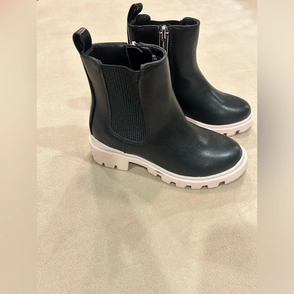 Marc Fisher Kids Black Leather Booties with White Soles